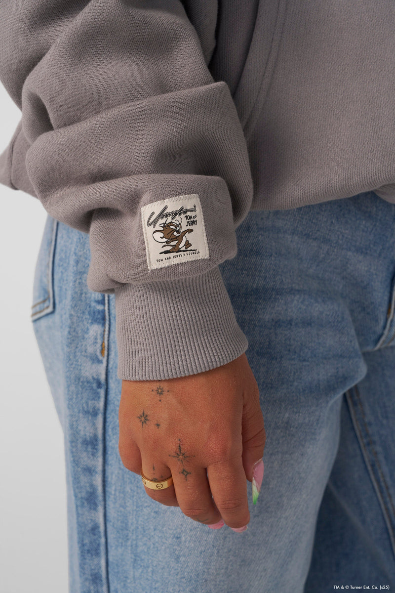 W528 Tom & Jerry Oversized Hoodie - Ultra-soft, washed tee with exclusive graphics for a unique, lived-in look. Perfect for lounging or layering with effortless style.