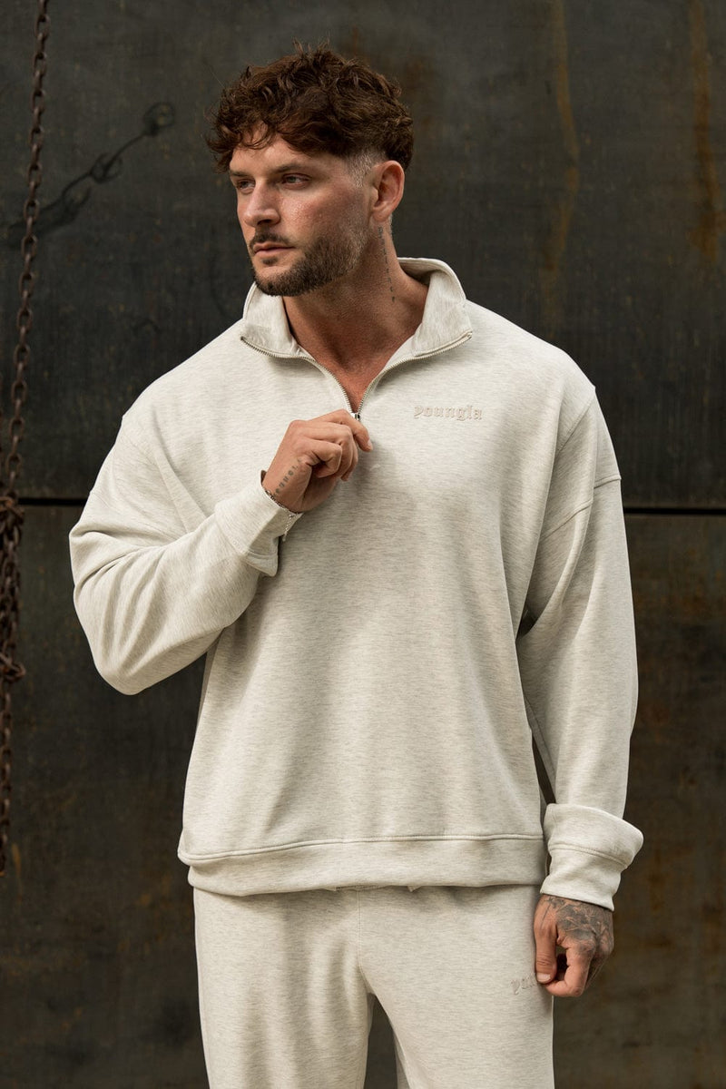 8065 - Soft AF Quarter Zips - lightweight, flexible, stand-up collar, smooth zipper, tailored fit for workouts, layering, or casual wear in Oatmeal.
