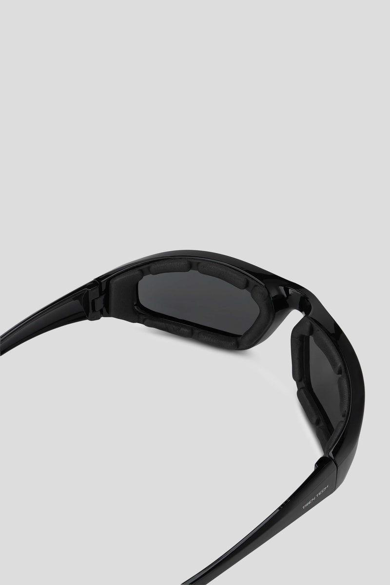 9110 Twinriders Black sunglasses with polarized UV400 lenses and EVA foam padding.