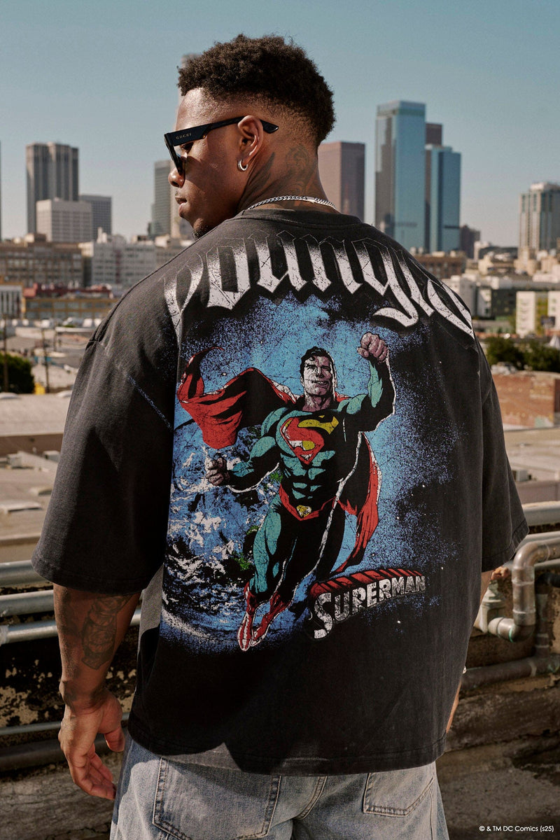 4064 - Superman Huge Tees - Supersized heavyweight cotton tee with front and back Superman™ graphic prints and signature in Man of Steel.
