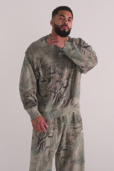 5206 - Tree Camo Collection - Crewnecks - heavyweight terry, ribbed details, durable and comfortable, bold camo print for gym-to-street style.