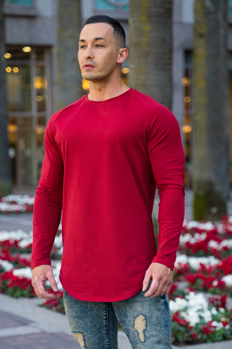 Mens Red & Black Raglan Baseball Shirt