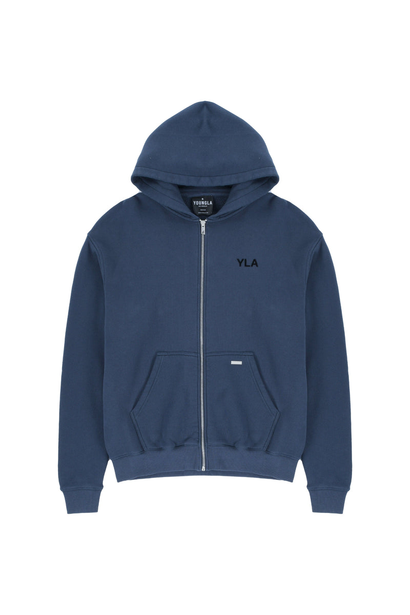 Young LA Jacket Hoodie Mens Extra Large Blue Full Zip Fleece