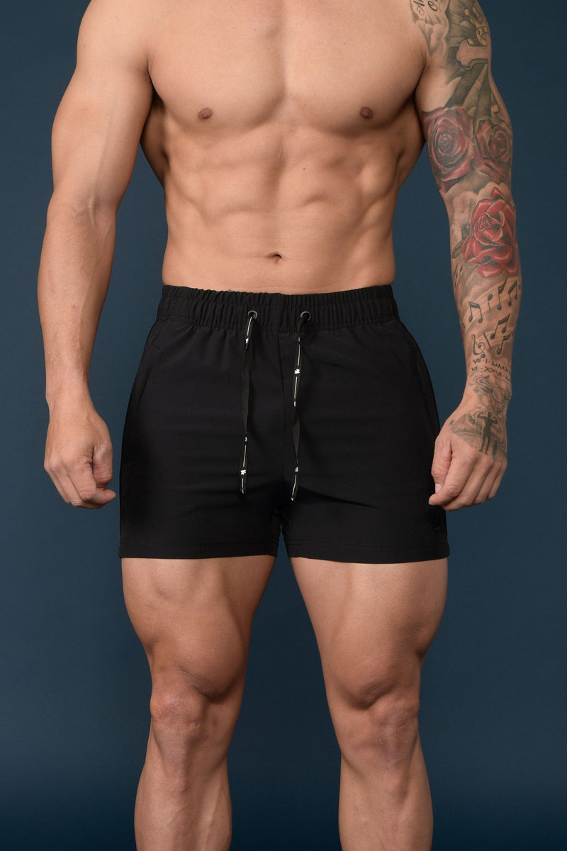 Danny Youngla Men's Bodybuilding Short Shorts Athletic Gym Training Pockets All Black / Large